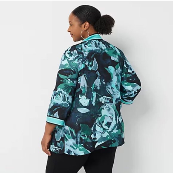 Bob Mackie Watercolor Rose Printed Woven Cardigan - Picture 3 of 4